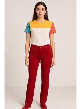 DKNY Red Burgundy Bootcut Jeans Sz 14 Zippered Grommet Pockets